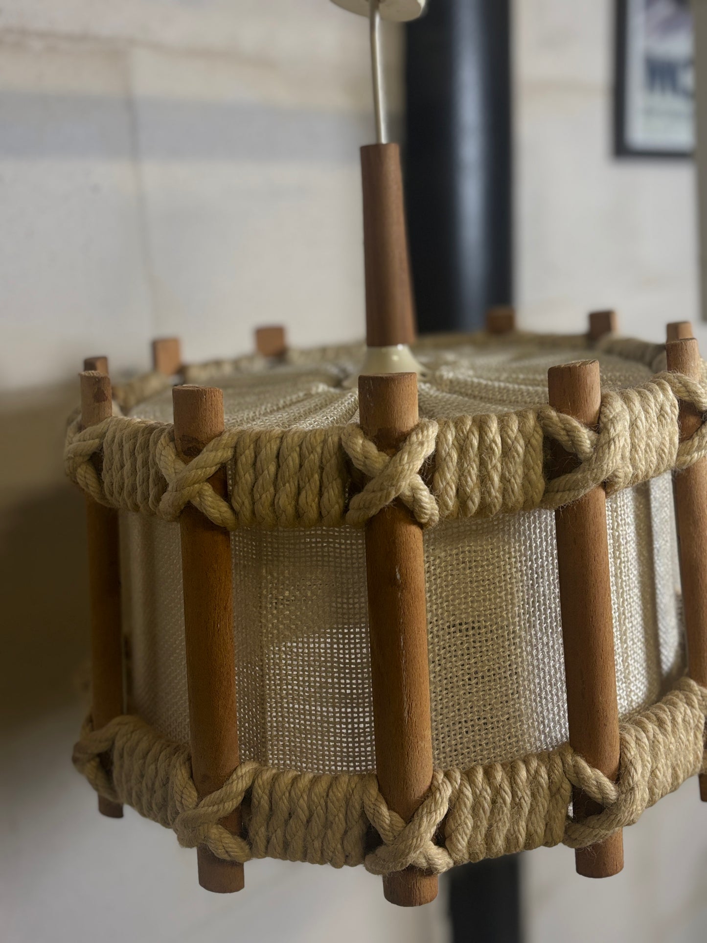 Scandinavian vintage braided rope pendant light | 60s-70s