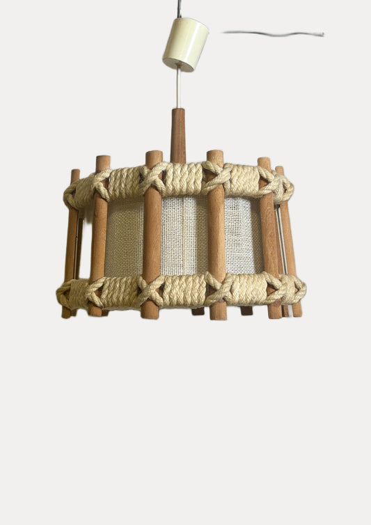 Suspension vintage scandinave en corde tressée I années 60-70