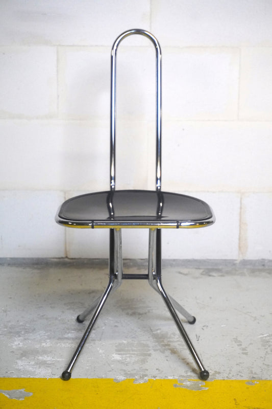 Set of 3 folding chairs by Niels Gammelgaard Black and chrome ⎜ 1980s